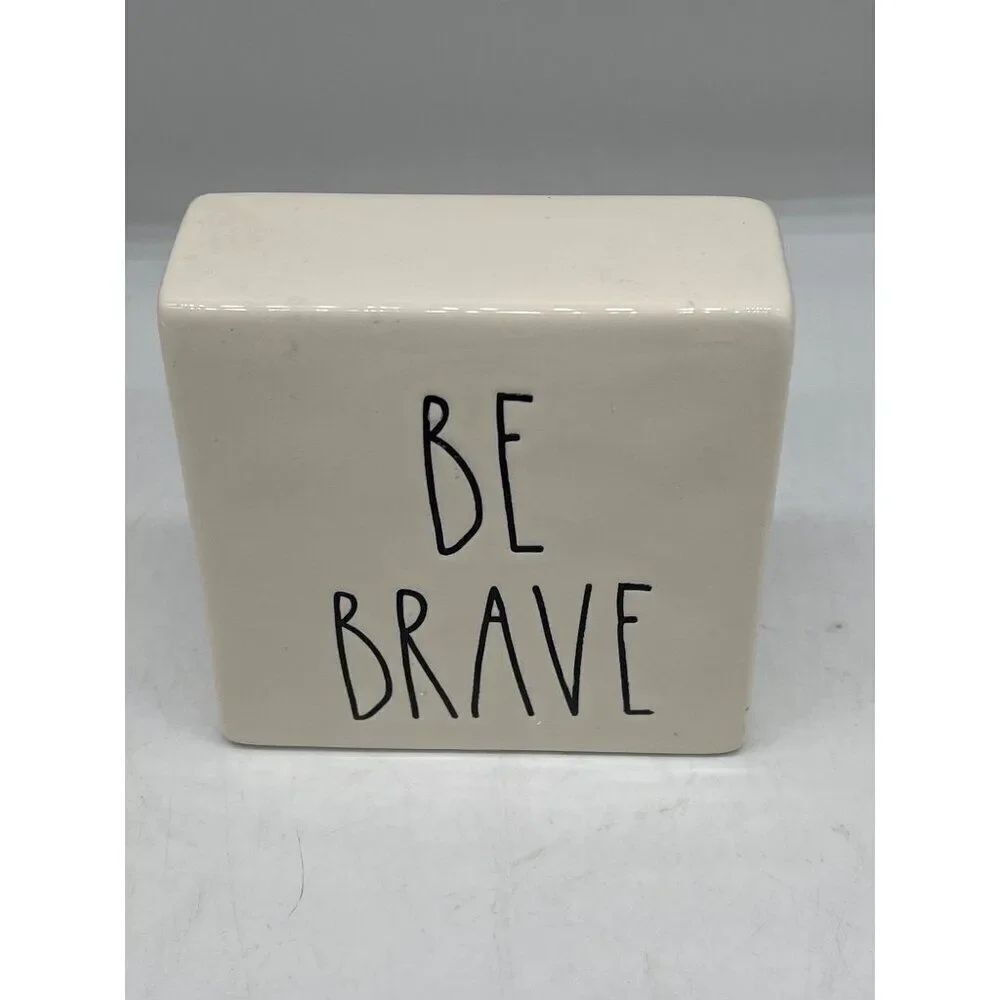 Rae Dunn BE BRAVE, WORK HARD Ceramic Square Home Decor